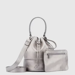 Aquatalia Handbags-Bari Bucket Platinum