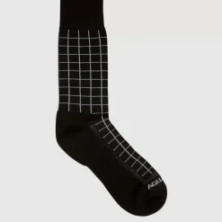Aquatalia Socks-Windowpane Knit Blend Men's Sock Black/Heather Grey